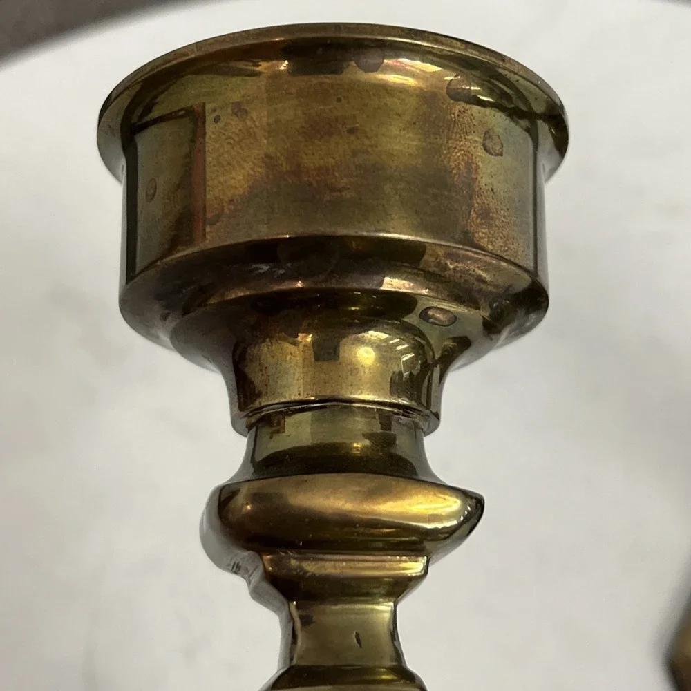 Vtg Solid Brass Candlestick Holders Pair Mantel Farmhouse Colonial Style Decor‎